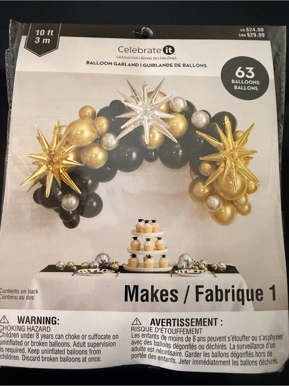Celebrate It Black, Gold & Silver Balloon Garland Kit
